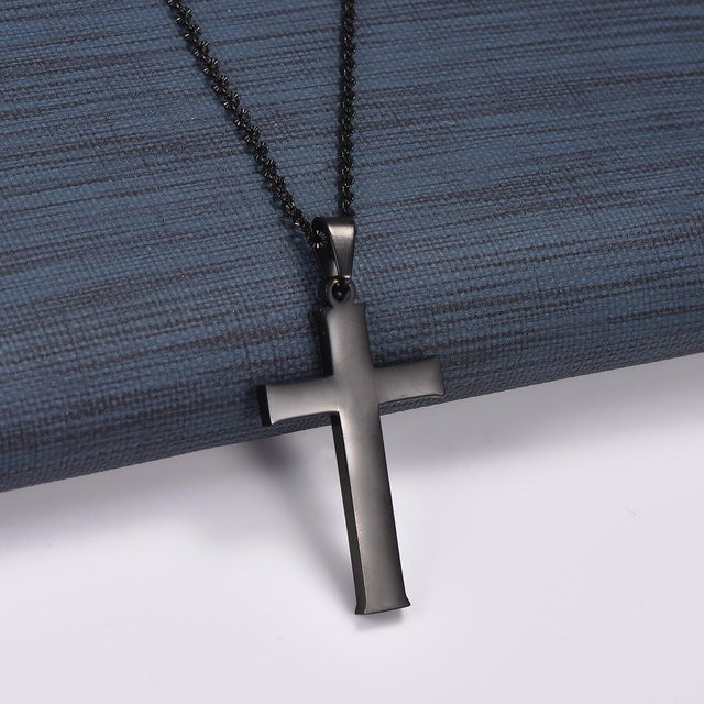 Halskette mit Kreuz-Anhänger, Edelstahl, Silber, Unisex - Bild 1