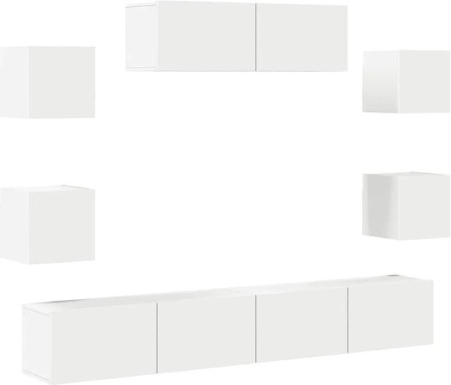 vidaXL 7-teiliges TV-Schrank-Set Weiß aus Holzwerkstoff für das Wohnzimmer, Wandmontage, 3 x B: 100 cm, T: 30 cm, H: 30 cm und 4 x B: 30,5 cm, T: 30 cm, H: 30 cm - Bild 1