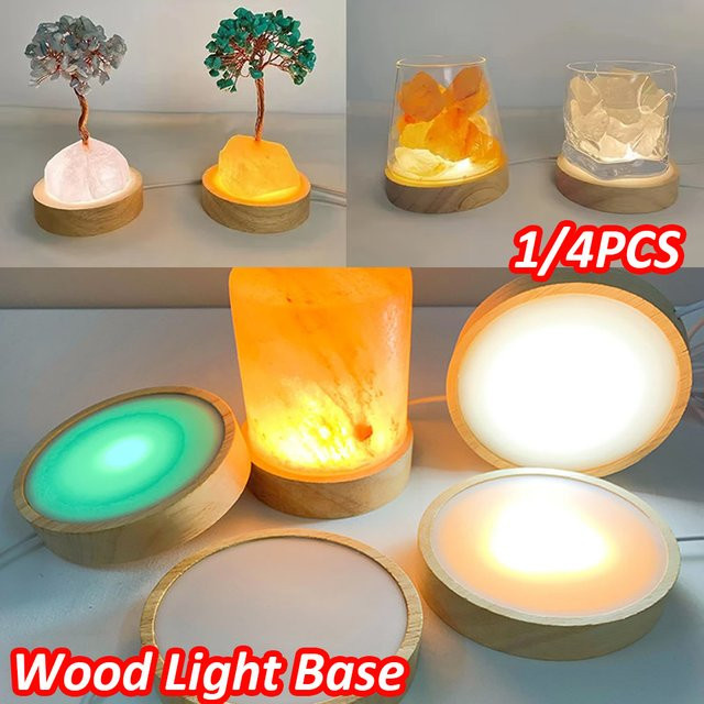 VENUSWING LED Nachtlicht mit rotierendem Display-Ständer aus Holz und Kristallglas in Braun und Multicolour - Bild 1