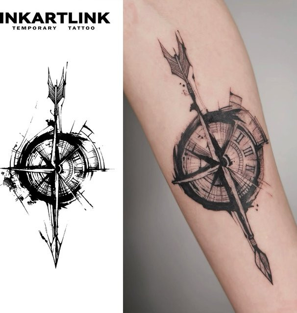 INKARTLINK Kompass temporärer Tattoo-Aufkleber, wasserfest, semi permanent - Bild 1