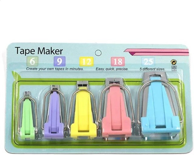 Super Six Schrägbandformer-Set aus Edelstahl in verschiedenen Farben für Nähen und Basteln mit den Größen 6 mm, 12 mm, 18 mm und 25 mm - Bild 1