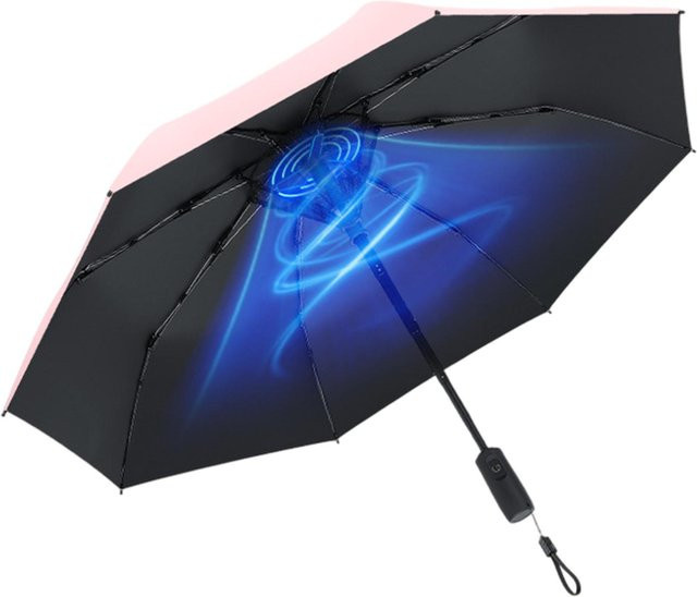 Sonnenschirm von IRON&8K in Rosa mit elektrischem Ventilator, UV-Schutz und regendichter Funktion sowie zweistufiger Windregelung - Bild 1