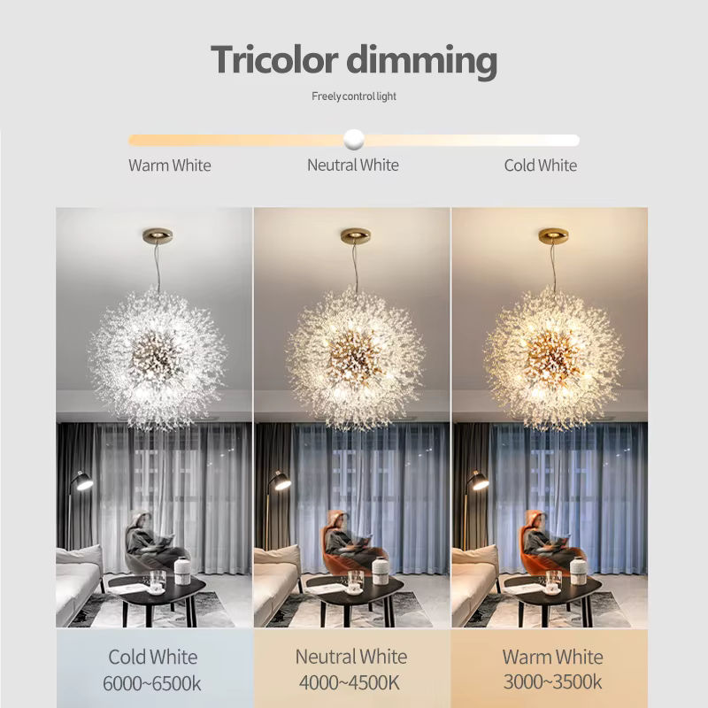 IRALAN Moderne Kristall-Pendelleuchte Löwenzahn-Design in Transparent mit Chrom-Finish für Wohnzimmer und Esszimmer - Bild 4
