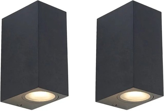 QAZQA Baleno Set aus 2 modernen Wandleuchten in Schwarz, 2-flammig, IP44, dimmbar, aus Aluminium für Außenbereich und Badezimmer - Bild 1