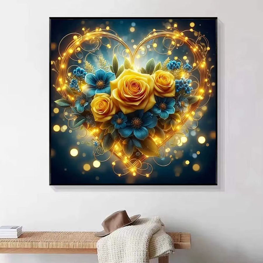 HUACAN 5D Diamant-Stickerei-Set Herzförmige Rosenblumen in Multicolor zum Selbermachen - Bild 4