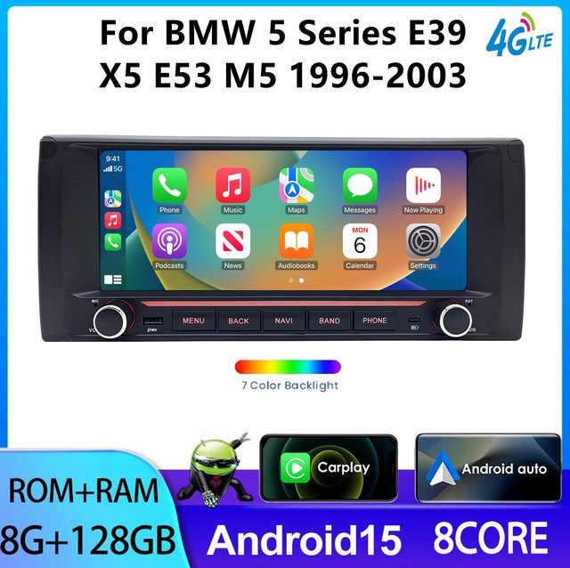 YAYP Intelligentes Multimedia Autoradio mit 9.3 Zoll Display für BMW 5er E39 X5 E53 M5 (1996-2003) inklusive Android Auto, CarPlay, GPS und Wi-Fi in Schwarz - Bild 1