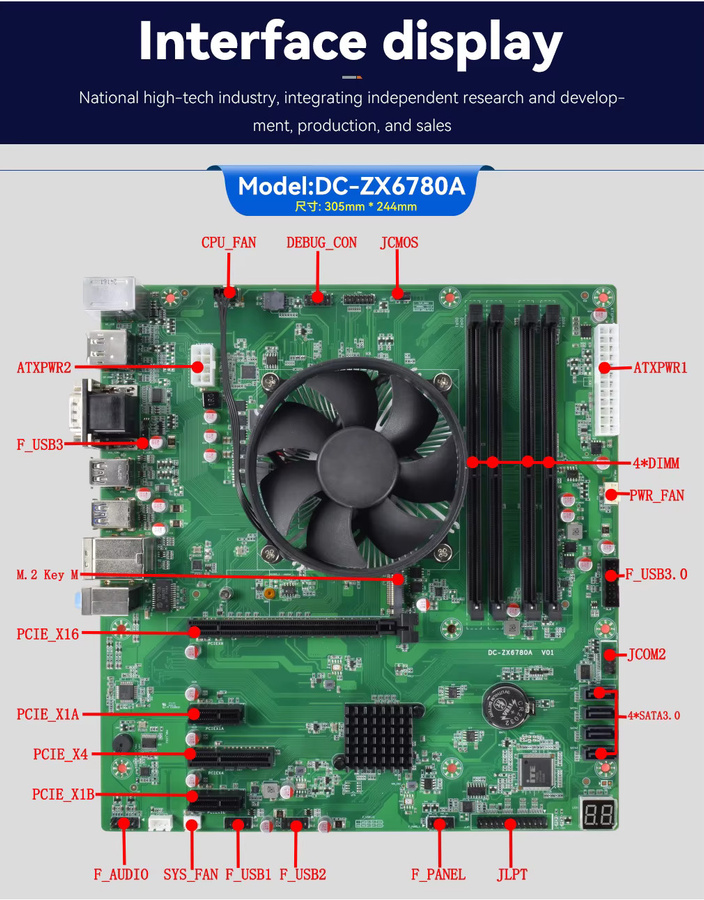 Zhaoxin KX-U6780A Embedded Motherboard mit 8C/8T, 4K 60Hz, DDR4, M.2 NVMe und 4 SATA im ATX Formfaktor für Industriesteuerung - Bild 3