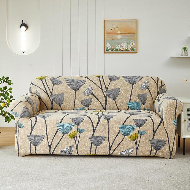 Universal-Sofabezug Warmth Home mit Löwenzahn-Print, elastischer Stoffbezug in Gelb und Beige, Breite: 190-230 cm - Bild 1
