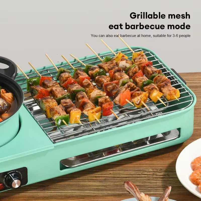 BALASHOV 3-in-1 Multikocher Elektrischer Grill Hot Pot und rauchfreier Grill in Grün mit antihaftbeschichteter Schüssel - Bild 2