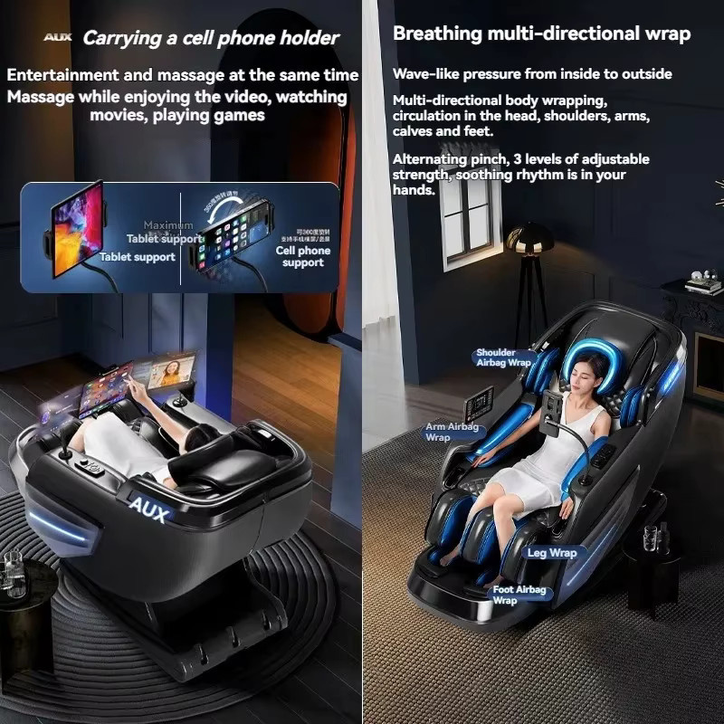 FULANG 6D Massagesessel mit Ganzkörpermassage, Nullschwerkraft-Funktion, SL-Schiene, Heizung und Bluetooth in Schwarz - Bild 4