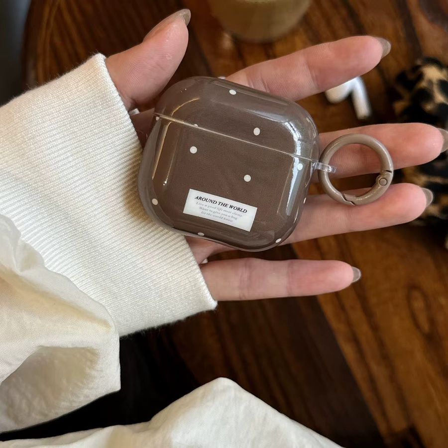 Apple Airpods Pro 2 und Airpods 4 Schutzhülle mit Polka Dot Label in Kaffeebraun - Bild 3