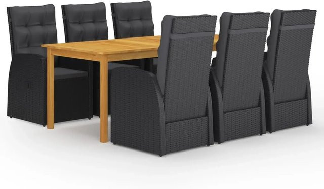 vidaXL 7-teilige Garten-Essgruppe aus Poly-Rattan mit Kissen in Schwarz - Bild 1
