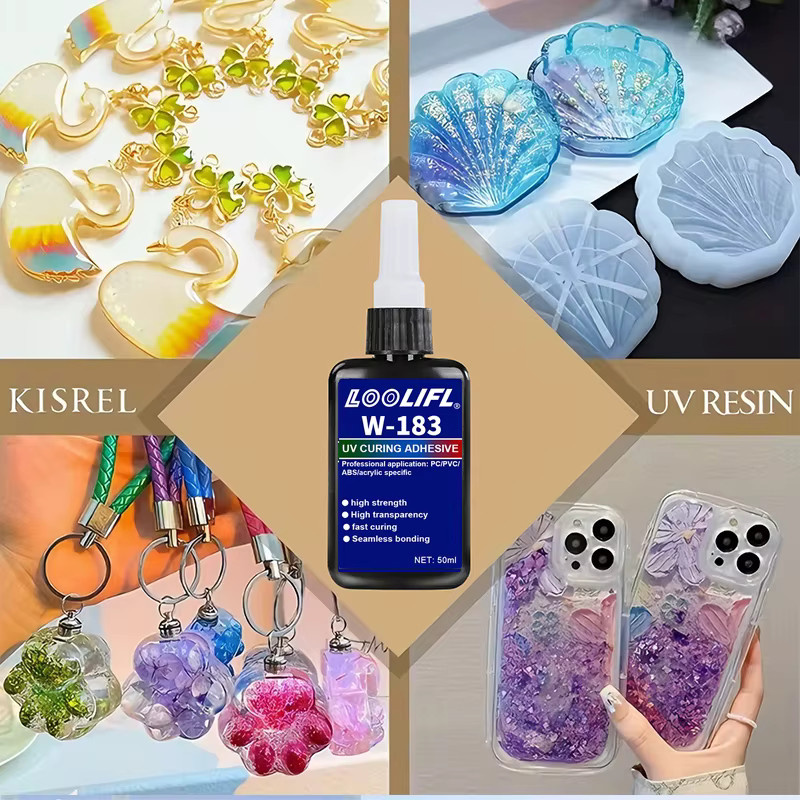 LOOLIFL UV-Kleber Set mit UV-Lampe, hochtransparenter und wasserfester Klebstoff für Handwerk und DIY-Modelle, transparent - Bild 2