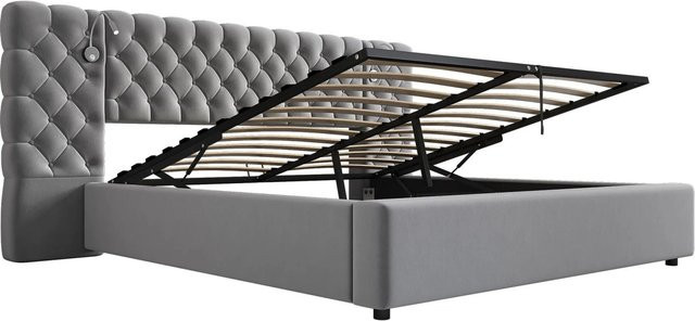okwish Polsterbett mit LED-Beleuchtung und Lift-up-Funktion in Grau, B/T/H: 160 x 200 cm - Bild 1