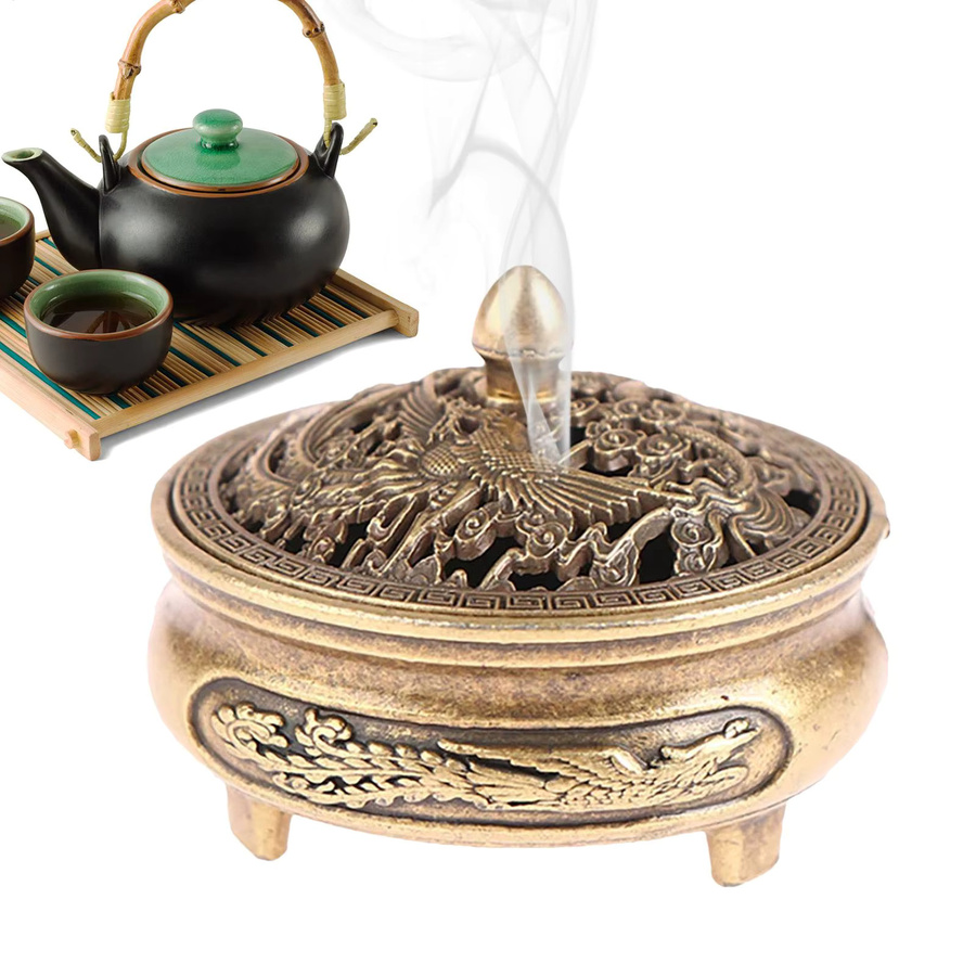 Mini-Räucherstäbchenhalter Longfeng Fingertip Stove Dreibeiniger aus Metall in Gold - Bild 2