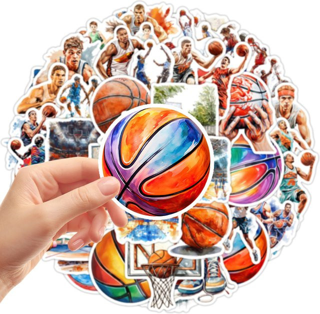 50 Stück wasserdichte Vinyl-Basketball-Sportaufkleber in Multicolour für Wasserflaschen, Laptops und Skateboards - Bild 1