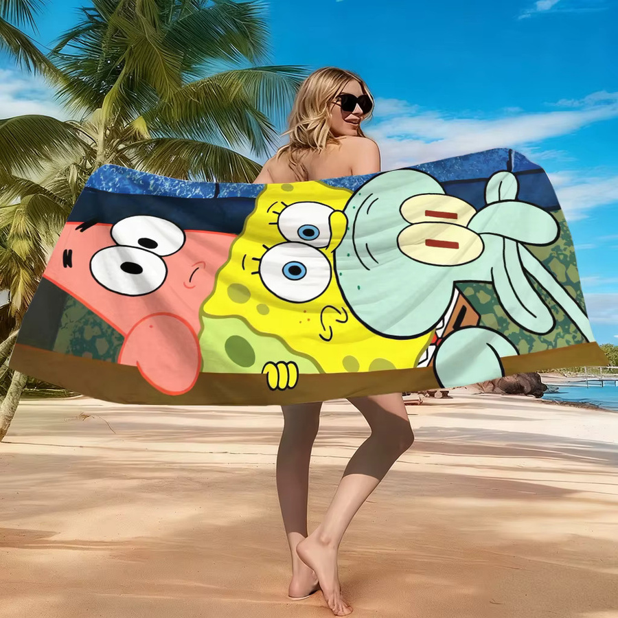 Potdemiel SpongeBob Schwammkopf Strandtuch mit Patrick und Thaddäus in Multicolour, weiches und saugfähiges Mikrofaser-Handtuch für Kinder - Bild 4
