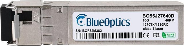 BlueOptics SFP+ Bidi Transceiver BO55J27640D, Kompatibel mit FibroLAN, Singlemode Fiber, 10GBASE-BX-U, LC-Simplex, TX1270nm/RX1330nm, 40KM, DDM, Farbe: Silber - Bild 1