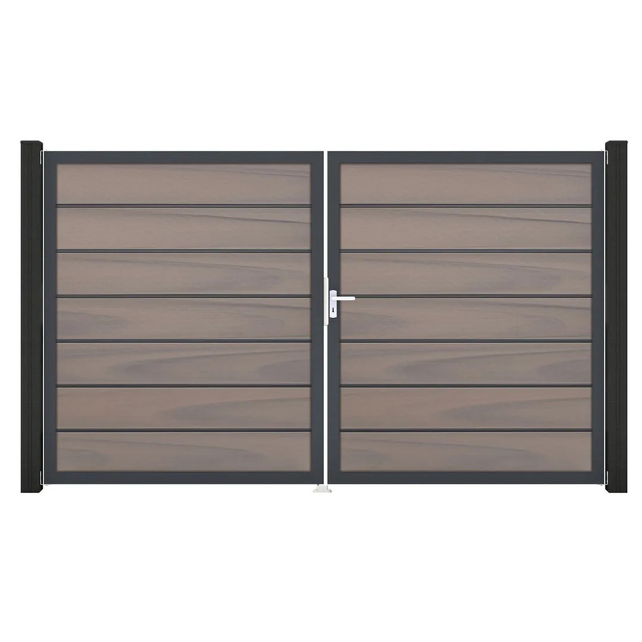 GroJa Grande Steckzaun Tor Premium DIN Links DB Bi-Color 2-flügelig in Sand aus Aluminium und BPC - Bild 2