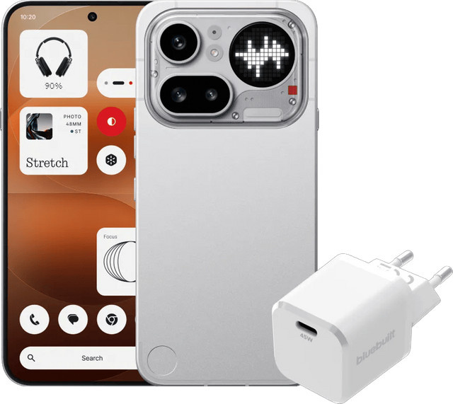 Nothing Phone (4a) Pro 256GB Silber 5G mit BlueBuilt 45W USB-C Ladegerät Weiß - Bild 1