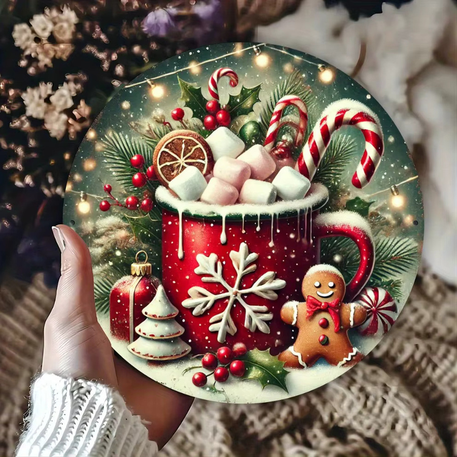 HELLOYOUNG Weihnachtsschild aus Aluminium mit Lebkuchen und heißem Kakao, Multicolor, B/H: 20 x 20 cm - Bild 2