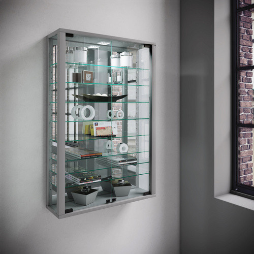 VCM Wandvitrine Vitrosa Mini in Silber mit Glasfront und integrierter Beleuchtung, B/H/T: 59 x 91 x 18 cm - Bild 3