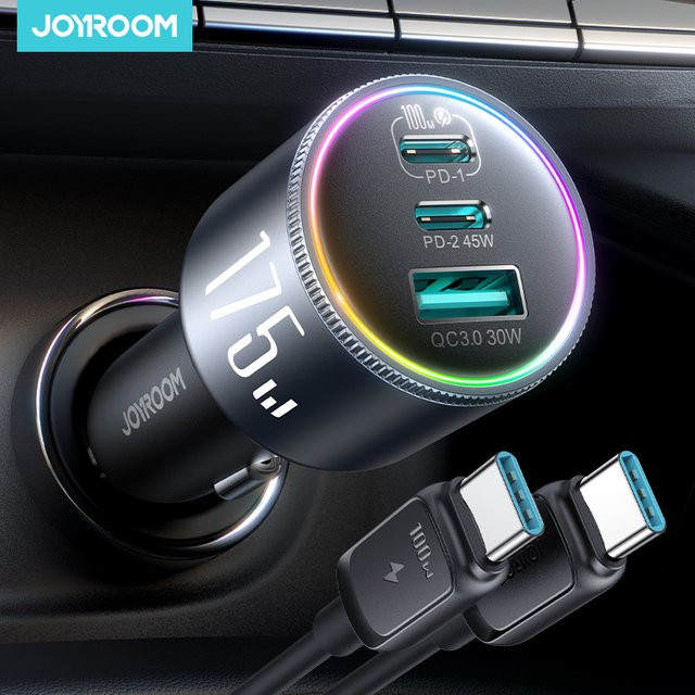 Joyroom 175W USB-C Autoladegerät mit 3 Ports und QC 3.0 Schnellladeadapter in Schwarz - Bild 1
