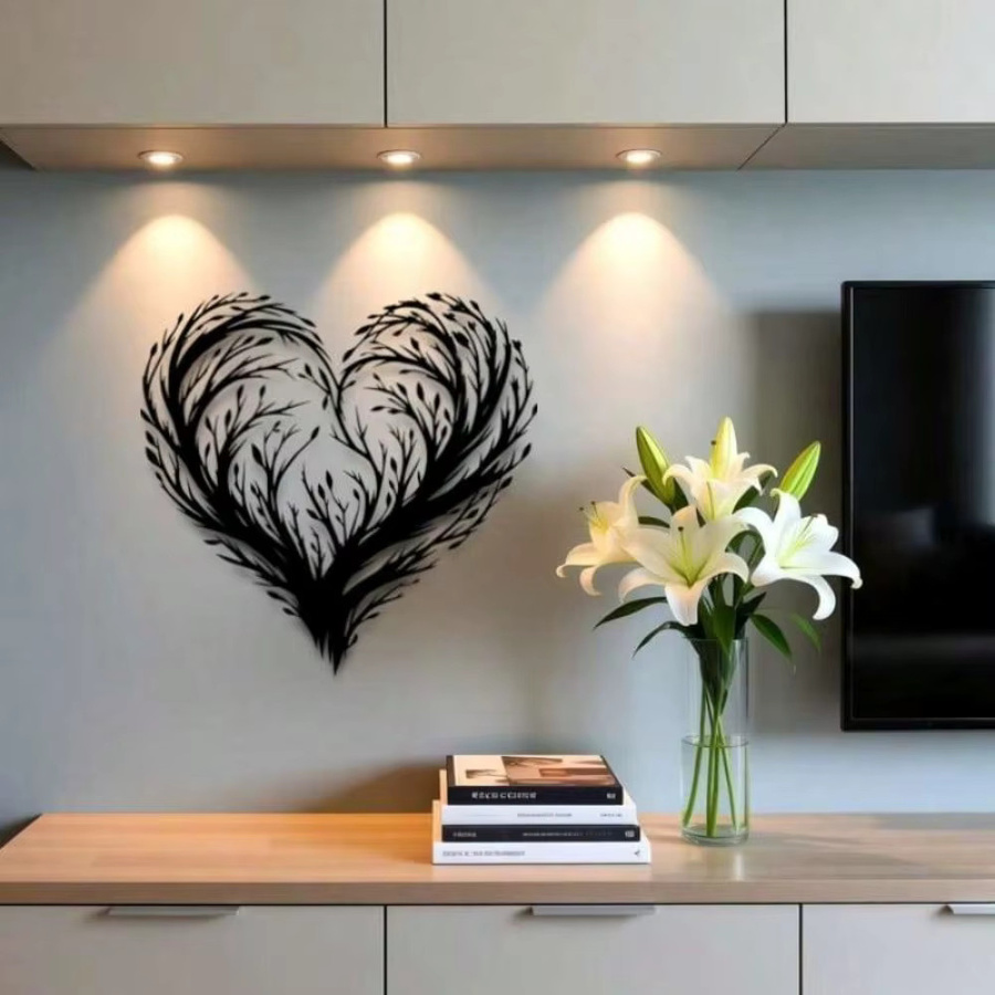 CIFBUY Herz-Wanddekoration aus Eisen in Schwarz mit floralem Baumzweig-Design - Bild 4