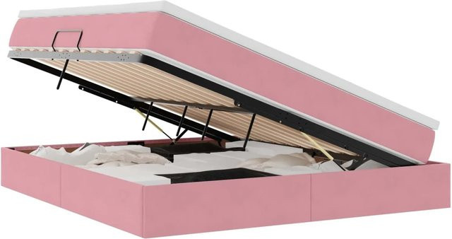 vidaXL Aufbewahrungsbett mit Matratze in Rosa aus Samt und Metall, B/T: 180 x 200 cm - Bild 1