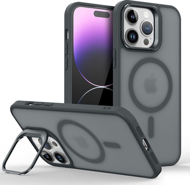 Transparente iPhone Hülle mit magnetischem Metallring Ständer für MagSafe Wireless Charging, Farbe: Orange - Bild 1