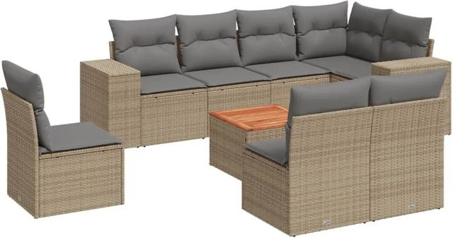 vidaXL 9-teilige Garten-Sofagarnitur aus Polyrattan in Beige mit Kissen und Couchtisch im L-Shape Design - Bild 1