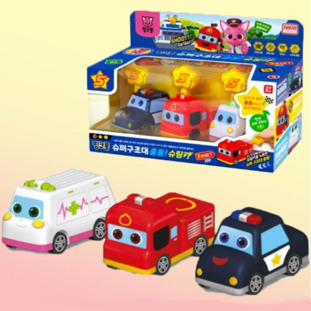 Pinkfong Super Rescue Shooting Car 3-teiliges Set Feuerwehrwagen Polizeifahrzeug Krankenwagen - Bild 1