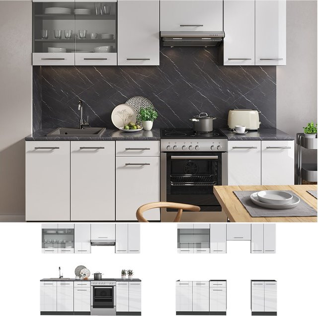Vicco Fame-Line Küchenzeile Einbauküche in Weiß Hochglanz und Anthrazit, Breite: 240 cm - Bild 1