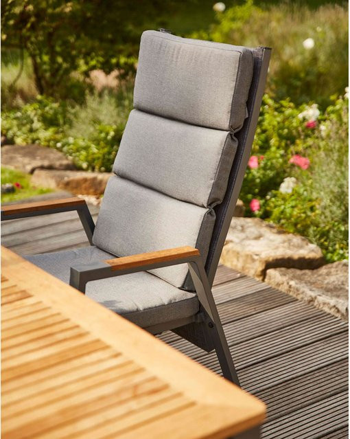 Siena Garden Savona Sessel in Matt Graphit mit verstellbarer Rückenlehne und Polster aus Aluminium, Teak und Texfabric, B/T/H: 74 x 60 x 110 cm - Bild 1