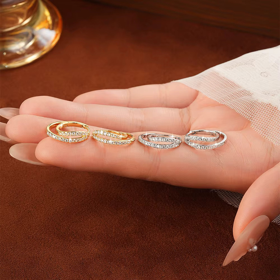 OXTAO Doppel-Reifenohrringe, 14 Karat Gold gefüllt, Moissanit, Damen - Bild 2