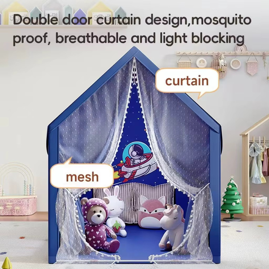 RonHam Magisches Märchen-Spielzelt, Blau mit weißem Polka-Dot-Dach, mit Fenstern und Vorhängen, Fantasy - Bild 3