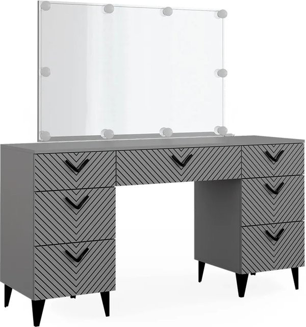 Vicco Schminktisch Anett Grau mit Spiegel, LED-Beleuchtung und 7 Schubladen, B: 150 cm, T: 78 cm, H: 45 cm - Bild 2