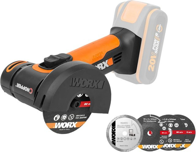Worx 20 V Akku-Mini-Winkelschleifer WX801.9 Solo in Orange mit Worx Powershare Technologie - Bild 1