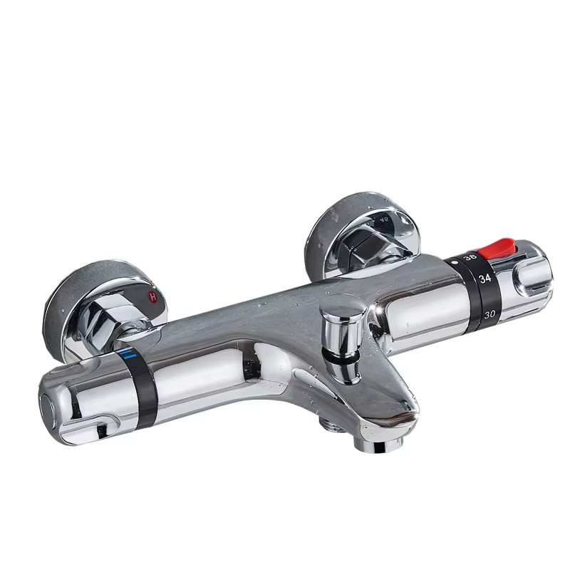 Thermostatisches Duschmischventil Wanmivezlo zur Wandmontage in Chrom, Doppelgriff-Badewannenarmatur aus Messing - Bild 3