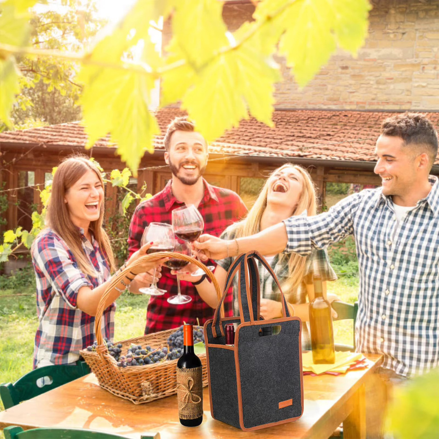 Wein-Einkaufstasche aus grauem Filz als Geschenkverpackung für Rotwein und Champagner - Bild 5