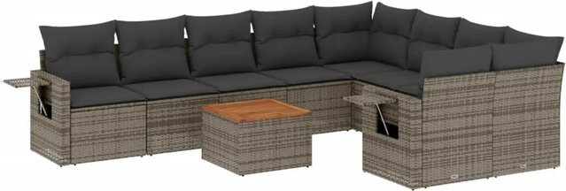 vidaXL 10-teilige Garten-Sofagarnitur aus Poly-Rattan und Akazienholz in Grau mit Kissen - Bild 1