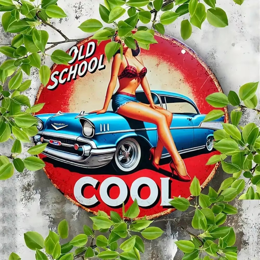CIFBUY Vintage Metall-Wandkunst Retro Pin-Up-Girl Schild, Mehrfarbig, Breite: 20,32 cm, Höhe: 20,32 cm - Bild 5