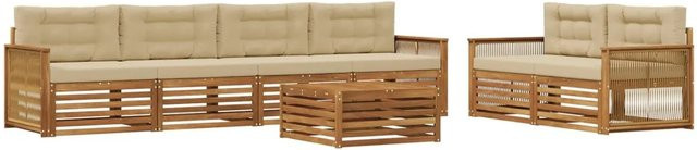 vidaXL Outdoor-Sofagarnitur in U-Form aus massivem Akazienholz mit 7-teiligem Set in Natur und Beige - Bild 1