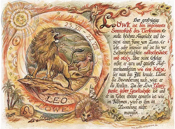 Tantum Graphic Sternbild Löwe Poster auf Antikpapier im A4-Format, Mehrfarbig - Bild 1