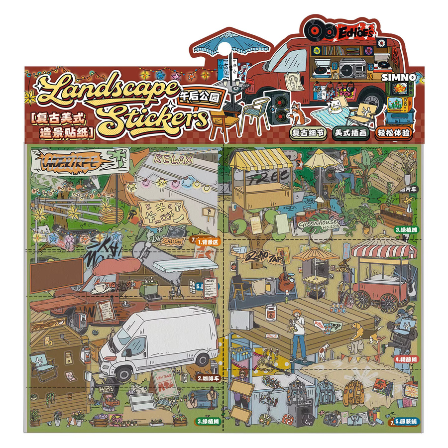 4 Stück Retro-amerikanische Landschaftsaufkleber und Dekorpapier in Multicolour für DIY-Scrapbooking und Reisetagebücher - Bild 2