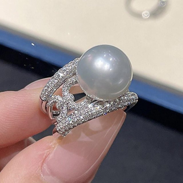 YIRAN Jewelry Schmuckring, Silber, Perle, Zirkonia, Damen - Bild 1