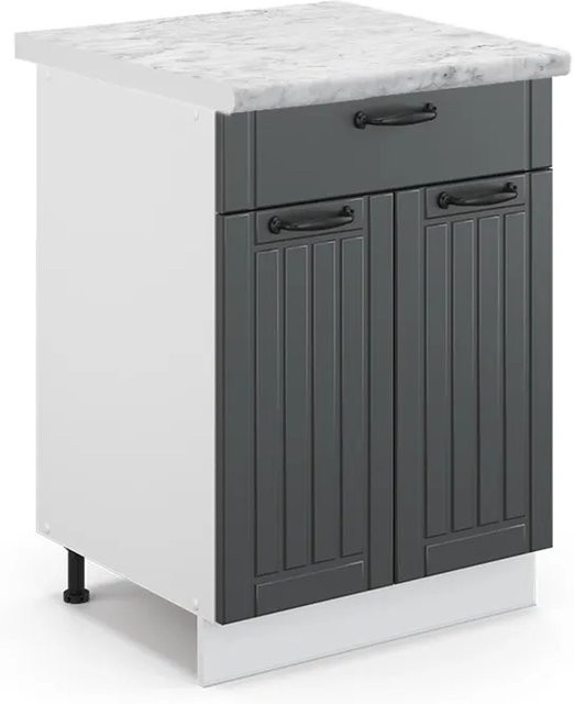 Vicco Küchenunterschrank Fame-Line in Anthrazit und Weiß im Landhausstil mit Schublade und Soft-Close-Türen, B: 60 cm, H: 82 cm, T: 60 cm - Bild 1