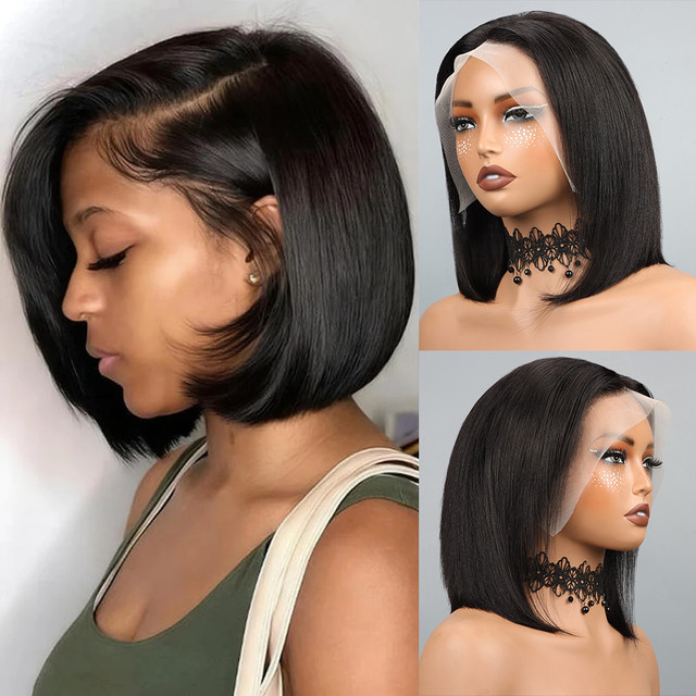 HALOQUEEN HAIR Bob-Perücke, Echthaar, HD-Spitzenfront, gerade, Damen - Bild 1