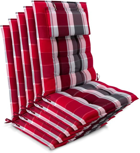 Beautissu 5er Set Sun-HL Hochlehner Auflage Rot-Gestreift, B/T/H: 120 x 50 x 8 cm - Bild 1