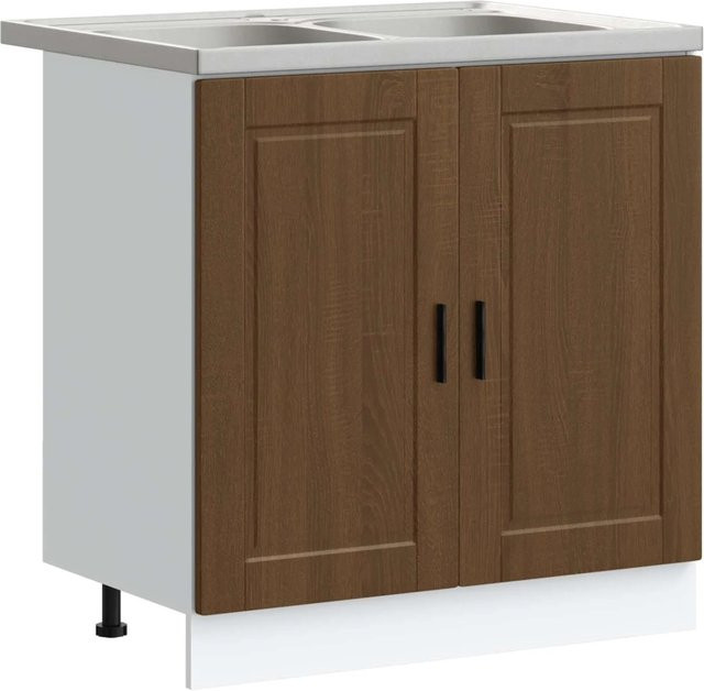 vidaXL Waschbecken-Unterschrank Porto, 2 Stück, Eiche Braun, Holzwerkstoff - Bild 1